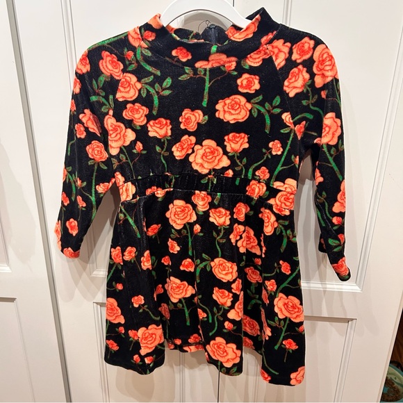 MINI RODINI ROSES VELOUR LONG SLEEVE DRESS size 3-5 - Picture 2 of 6